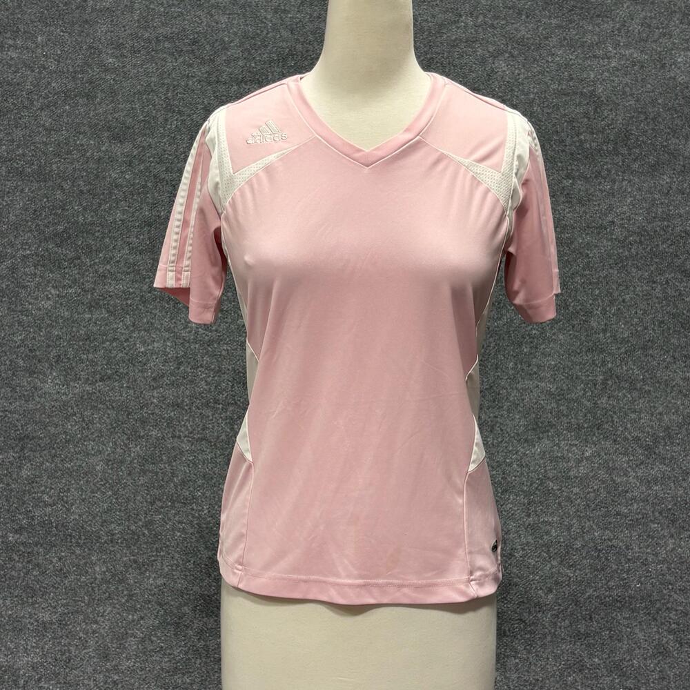 Adidas Shirt Womens Small Pink Clima365 V Neck Raglan Soccer Performance Top